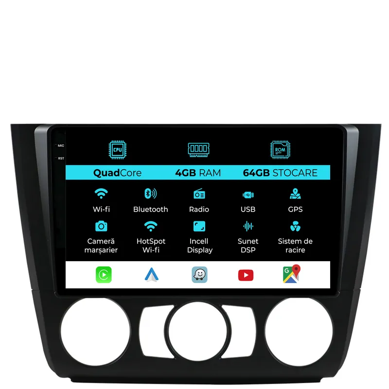 Expediere rapidă Navigatie Dedicata Bmw Seria 1 E82 E88 E81 E87 (2004-2011),QuadCore, 9Inch, 4Gb Ram, 64Gb Stocare, Carplay