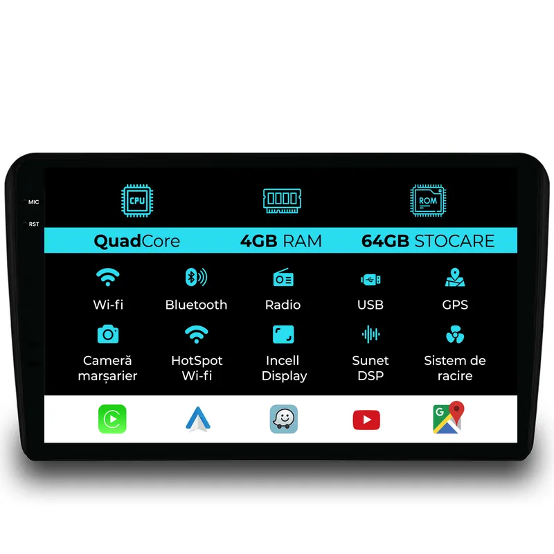 Navigatie Dedicata Audi A3 8P (2003-2013), QuadCore, 9Inch, 4Gb Ram, 64Gb Stocare, Carplay Preț promoțional