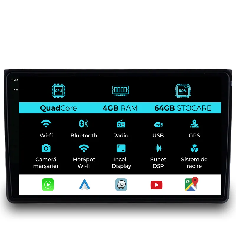 Livrare expres Navigatie Dedicata Audi A4 (2001-2008), QuadCore, 9Inch, 4Gb Ram, 64Gb Stocare, Carplay