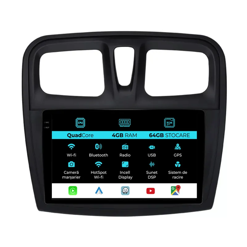 Retur ușor Navigatie Dedicata Dacia Logan Sandero (2012-2020),QuadCore, 9Inch, 4Gb Ram, 64Gb Stocare, Carplay