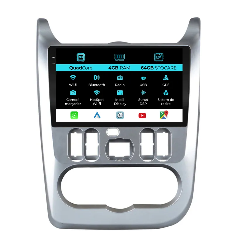 Expediere rapidă Navigatie Dedicata Dacia Logan Duster Sandero (2008-2013),QuadCore, 9Inch, 4Gb Ram, 64Gb Stocare, Carplay