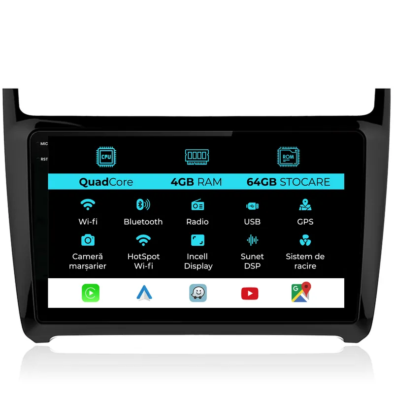 Navigatie Dedicata Volkswagen Polo (2009-2018),QuadCore, 9Inch, 4Gb Ram, 64Gb Stocare, Carplay Chilipir