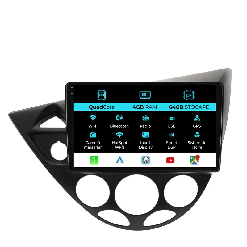 Cumpărături sigure Navigatie Dedicata Ford Focus MK1 (1998-2004),QuadCore, 9Inch, 4Gb Ram, 64Gb Stocare, Carplay