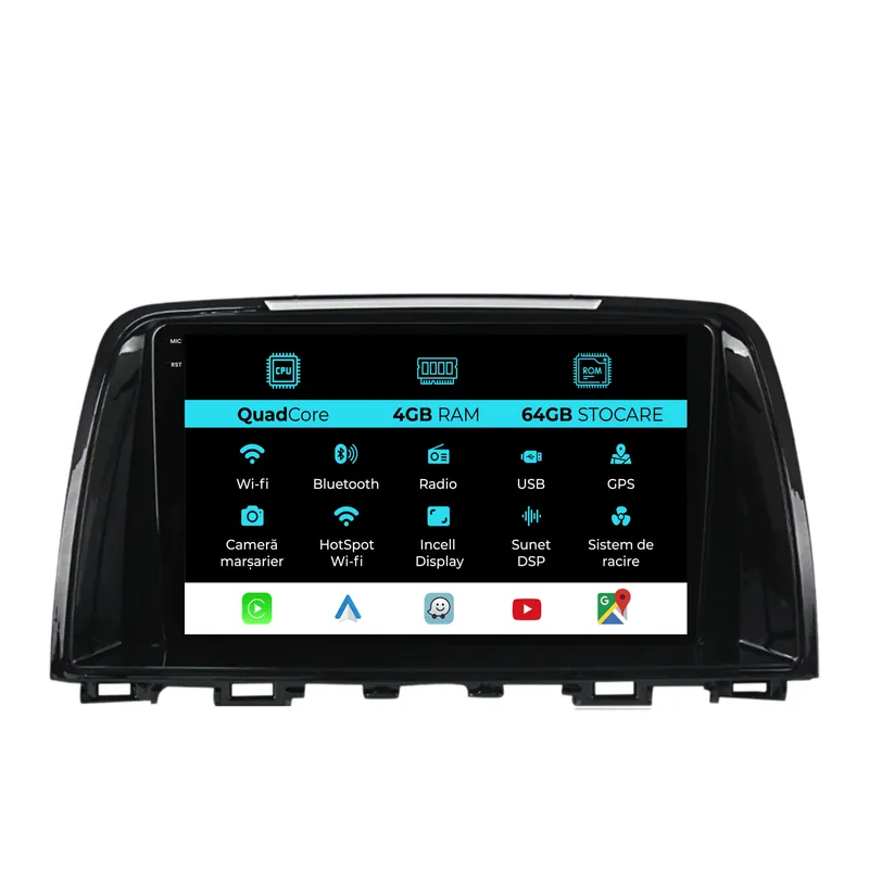 Livrare gratuită Navigatie Dedicata Mazda 6 (2013-2015),QuadCore, 9Inch, 4Gb Ram, 64Gb Stocare, Carplay