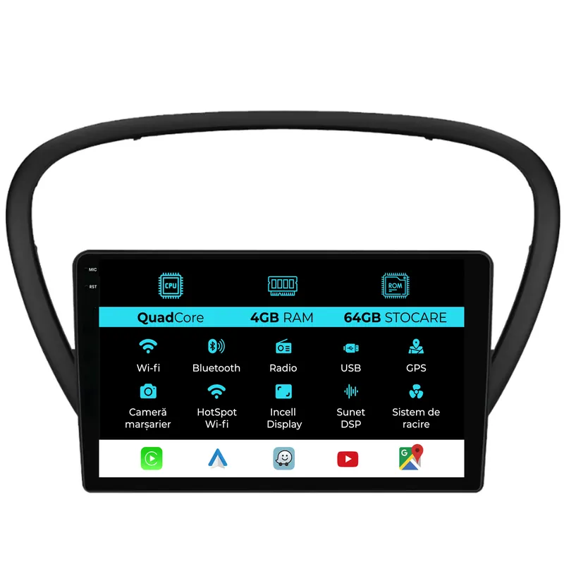 Navigatie Dedicata Peugeot 607 (2004-2011),QuadCore, 9Inch, 4Gb Ram, 64Gb Stocare, Carplay Mai ieftin