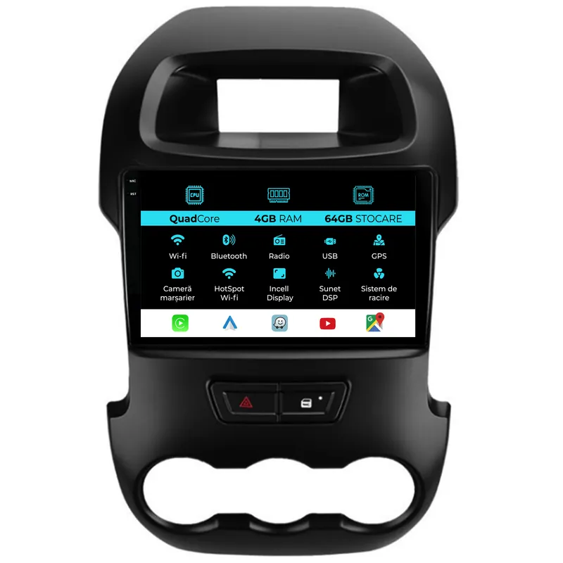 Ofertă limitată Navigatie Dedicata Ford Ranger (2012-2015),QuadCore, 9Inch, 4Gb Ram, 64Gb Stocare, Carplay
