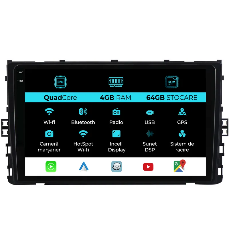 Navigatie Dedicata Volkswagen T-Roc (2017-2025),QuadCore, 9Inch, 4Gb Ram, 64Gb Stocare, Carplay Plată sigură