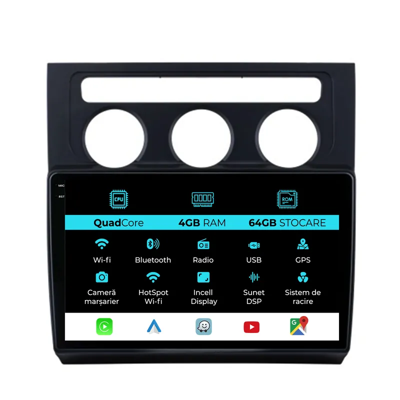 Livrare gratuită Navigatie Dedicata Volkswagen Touran (2003-2010),QuadCore, 10Inch, 4Gb Ram, 64Gb Stocare, Carplay