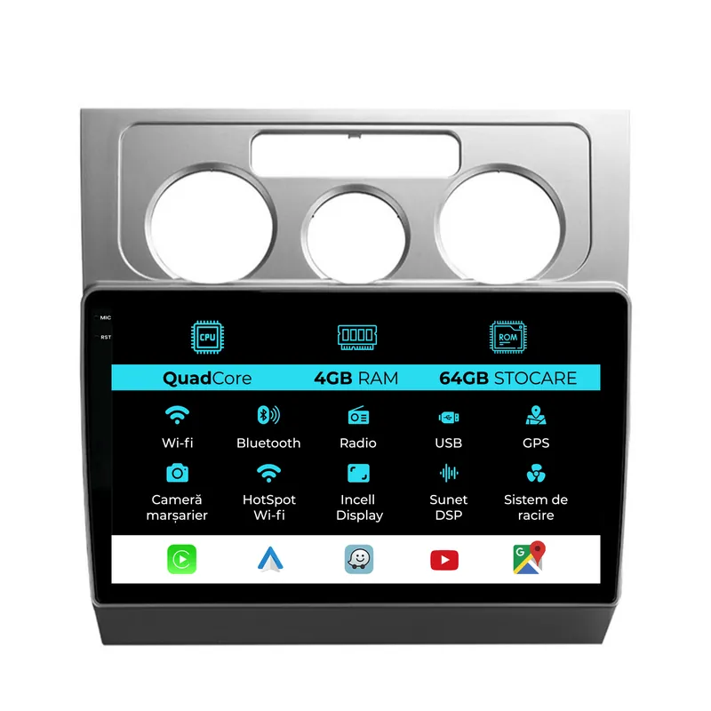 Livrare rapidă Navigatie Dedicata Volkswagen Touran (2003-2010),QuadCore, 10Inch, 4Gb Ram, 64Gb Stocare, Carplay