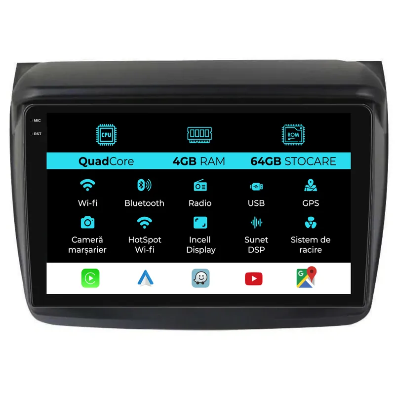 Navigatie Dedicata Mitsubishi Pajero Sport (2006-2013),QuadCore, 9Inch, 4Gb Ram, 64Gb Stocare, Carplay Transport gratuit