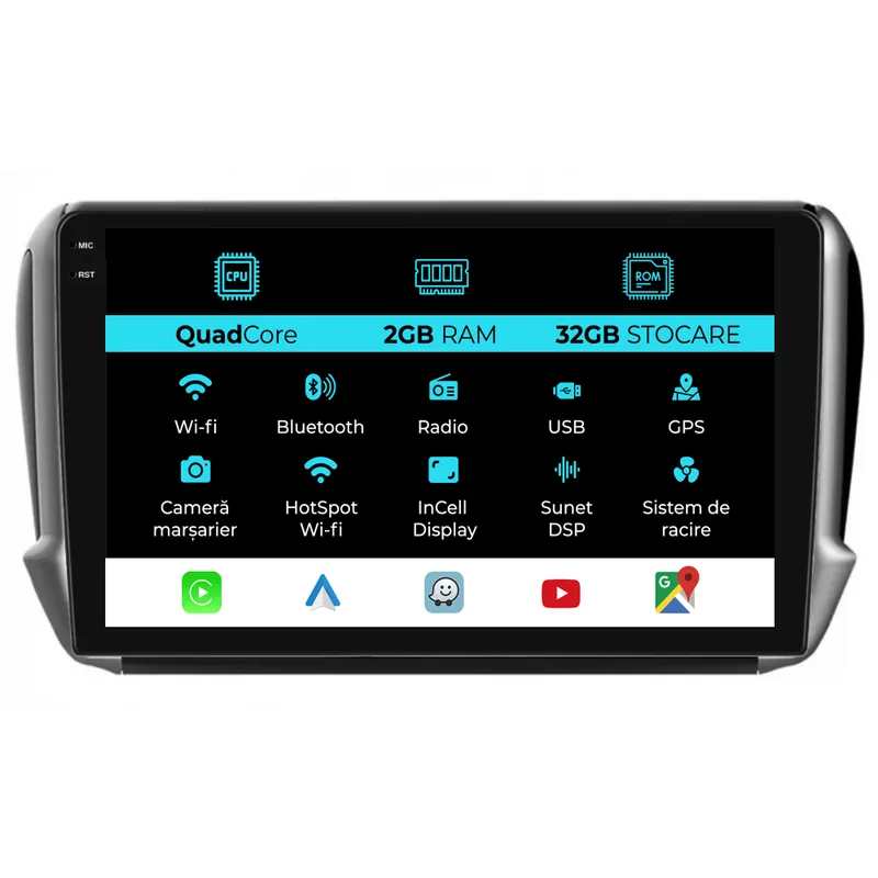 Navigatie Dedicata Peugeot 208 2008 (2013-2018), 10Inch, 2Gb Ram, 32Gb Stocare, Carplay Calitate înaltă