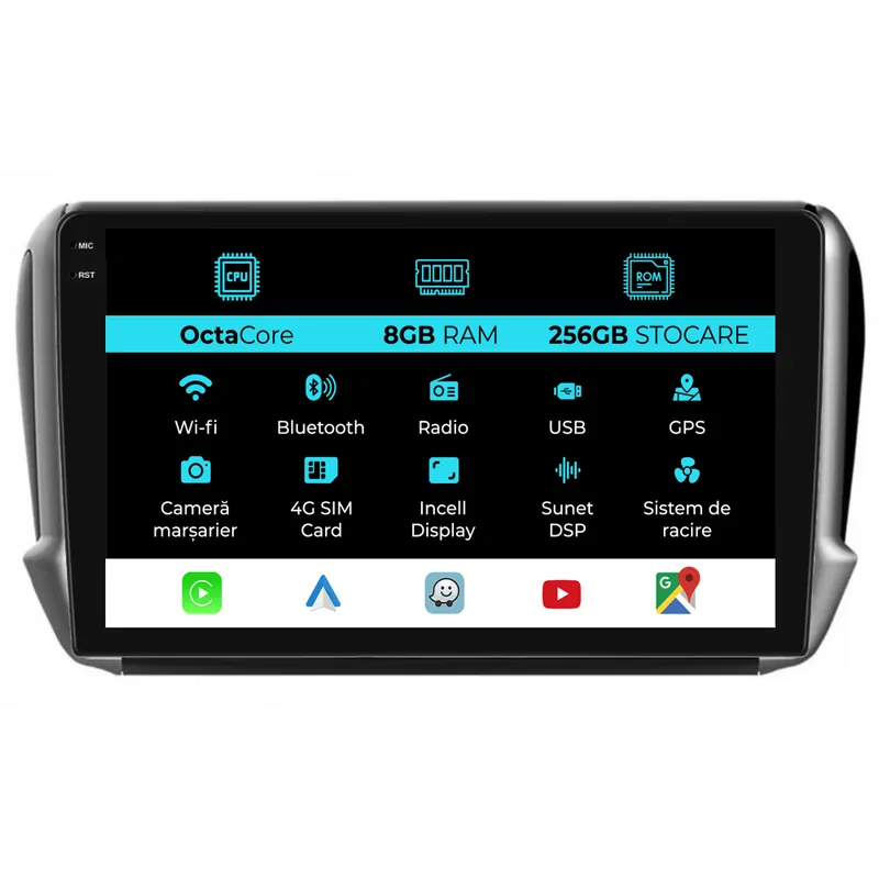 Livrare gratuită Navigatie Dedicata Peugeot 208 2008 (2013-2018), 10Inch, 8Gb Ram, 256Gb Stocare, Carplay