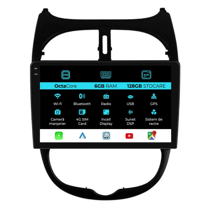 Ieftin Navigatie Dedicata Peugeot 206 (2001-2008), 9Inch, 6Gb Ram, 128Gb Stocare, Carplay