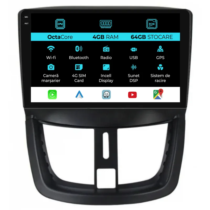 Navigatie Dedicata Peugeot 207 (2006-2015), 9Inch, 4Gb Ram, 64Gb Stocare, Carplay Plată securizată