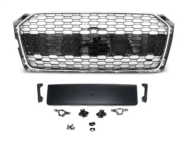Cel mai bun preț Grilă tip RS5 din lac chromat/negru, potrivită pentru Audi A5 F5 2016-2019, cu deschidere pentru cameră și deschideri pentru senzori de parcare