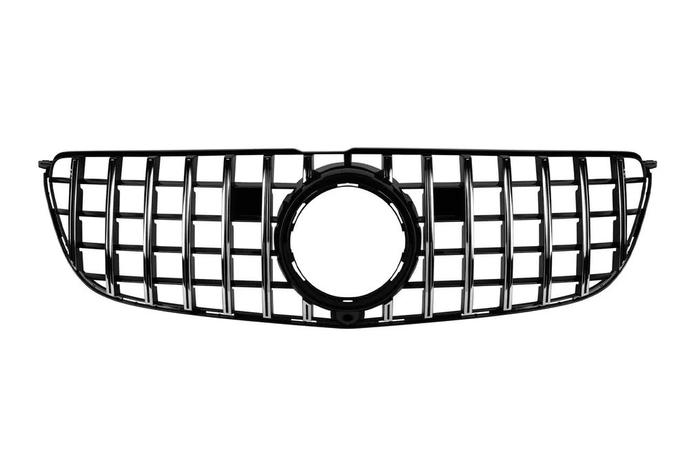 Preferatul clienților Grilă tip GT crom/neagră potrivită pentru Mercedes GLS X166 2016-2019 cu deschidere pentru cameră