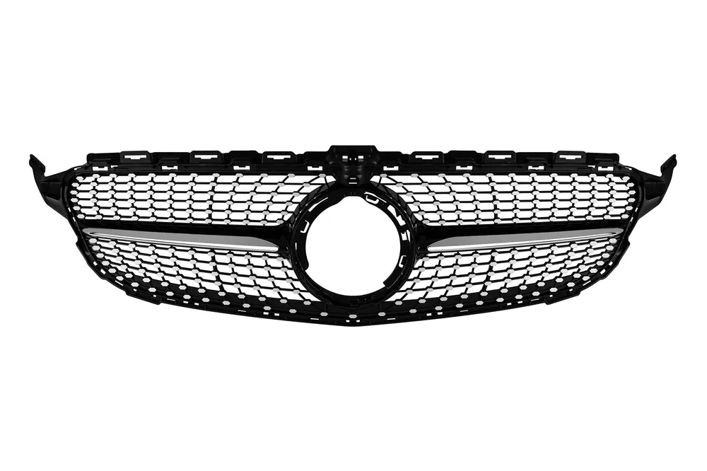 Plată sigură Grilaj crom/negru cu diamant, potrivit pentru Mercedes C-Class W205 sedan, S205 break, C205 coupe 2019-2020 cu deschidere pentru cameră
