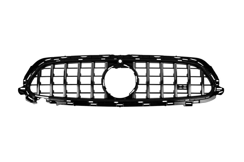 Promoție Grilă tip GT crom/neagră potrivită pentru Mercedes E-Class W213 sedan, S213 break, C238 coupe, A238 cabrio A Design Sport line & Avantgarde, E53 A Design după 2020 cu deschidere pentru cameră