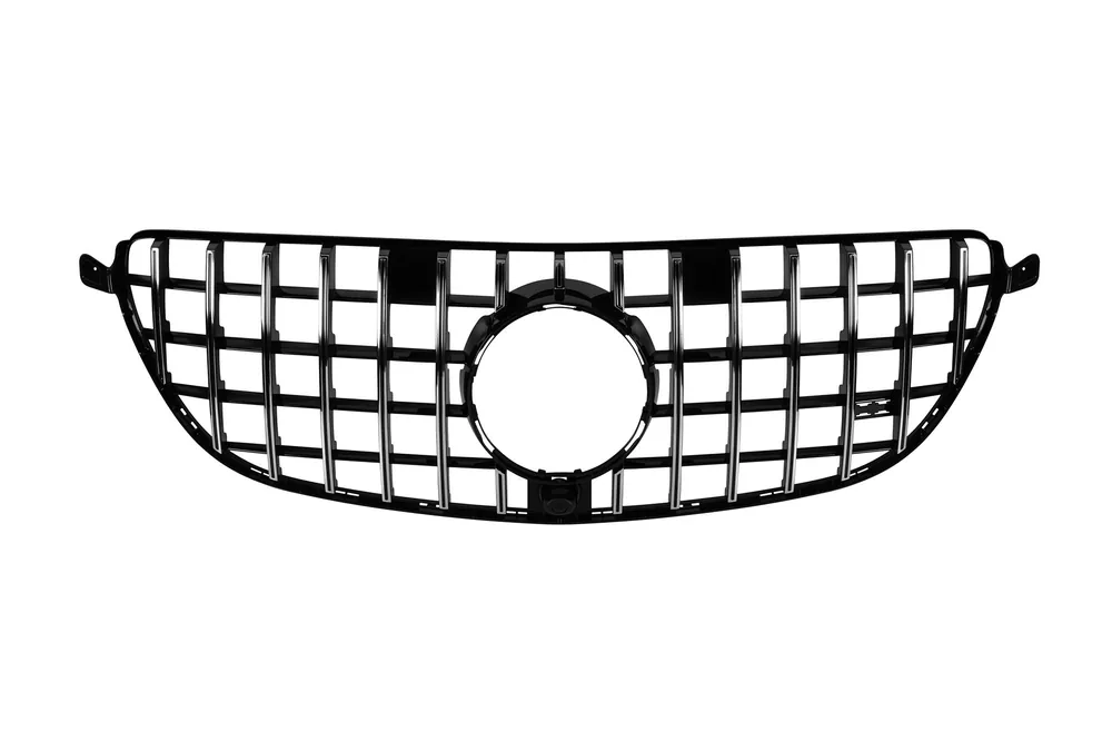 Grilaj tip GT crom/negru potrivit pentru bara de protecție 63 A Design pe Mercedes GLE SUV W166, GLE Coupe C292 2015-2019 cu deschidere pentru cameră Transport gratuit