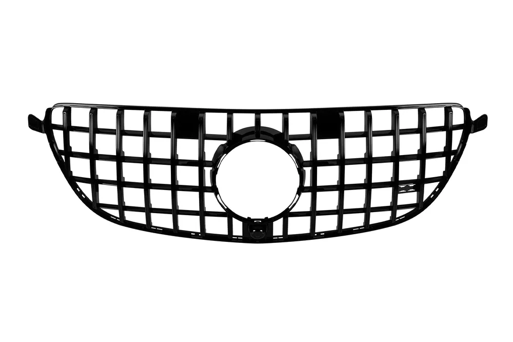 Noutate Grilaj tip GT cu lac negru, potrivit pentru bara de protecție 63 A Design pe Mercedes GLE SUV W166, GLE Coupe C292 2015-2019 cu deschidere pentru cameră
