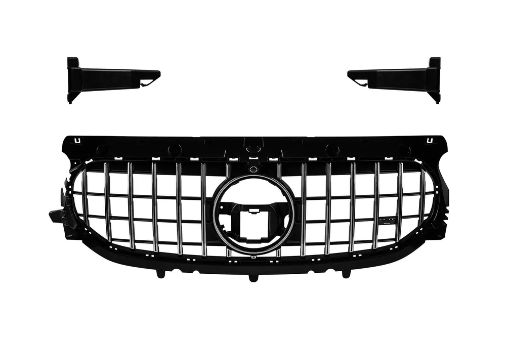 Grilă tip GT crom/negru, potrivită pentru Mercedes GLA H247 după 2020, cu bumper standard Lichidare de stoc