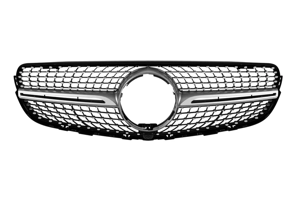Doar azi Grilaj diamantat cromat/gri potrivit pentru Mercedes GLC X253 2015-2019 cu deschidere pentru cameră