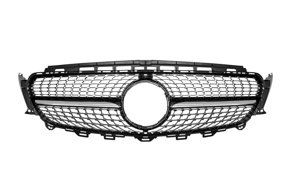 Grilă diamantată crom/neagră potrivită pentru Mercedes E-Class W213 sedan, S213 break, C238 coupe, A238 cabriolet 2016-2019 fără deschidere pentru cameră Preț redus