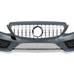 Bumper frontal A Design Line potrivit pentru Mercedes C-Class W205 sedan, S205 break 2013-2018 cu grilaj GT crom/negru Expediere rapidă