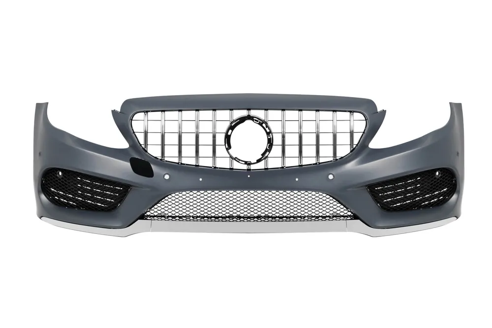 Bumper frontal A Design Line potrivit pentru Mercedes C-Class W205 sedan, S205 break 2013-2018 cu grilaj GT crom/negru Expediere rapidă