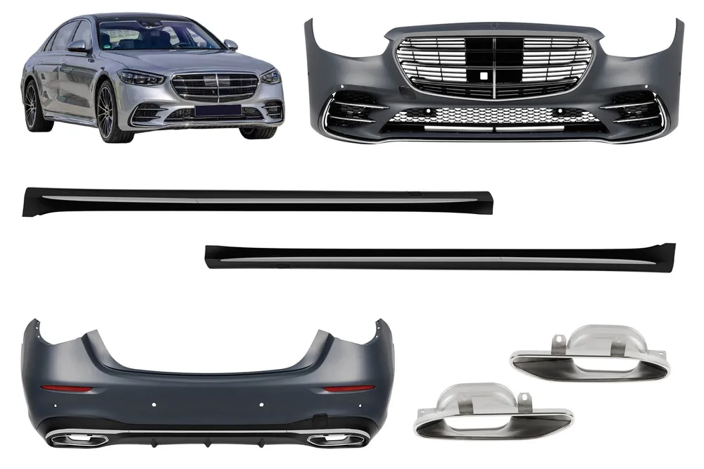 Pachet de tuning tip 450 Silver potrivit pentru Mercedes S-Class W223 după 2020 cu praguri laterale Plată securizată