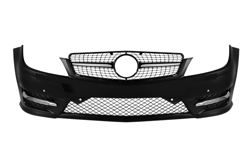 Bara frontală A Design Line potrivită pentru Mercedes C-Class W204 Sedan, S204 Estate 2007-2014 cu PDC, cu grilă Chrome/Black Diamond Premium