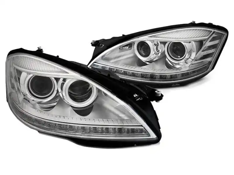 Ofertă exclusivă Set de faruri xenon potrivit pentru Mercedes S-Class W221 2005-2009 cu bază cromată, stânga și dreapta