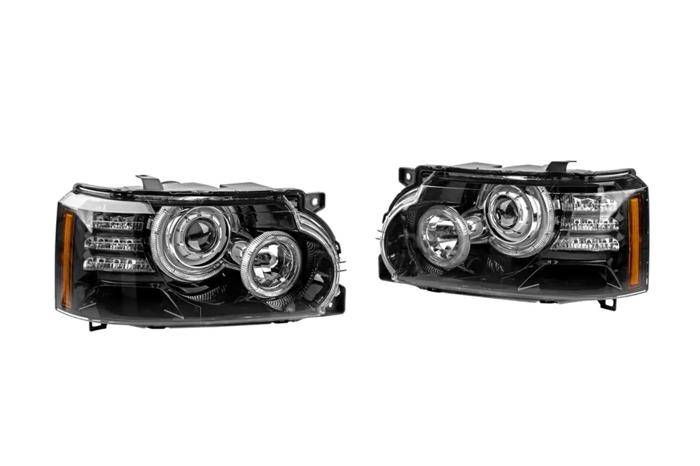 Expediere rapidă Set de faruri de tuning potrivit pentru Range Rover Vogue L322 2002-2009 cu bază neagră, stânga și dreapta