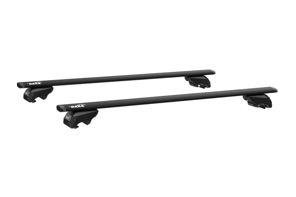 Bare transversale aerodinamice negre Hakr AERO serie Wing potrivite pentru mașini cu bare longitudinale încorporate 1270x74x29mm Plată securizată