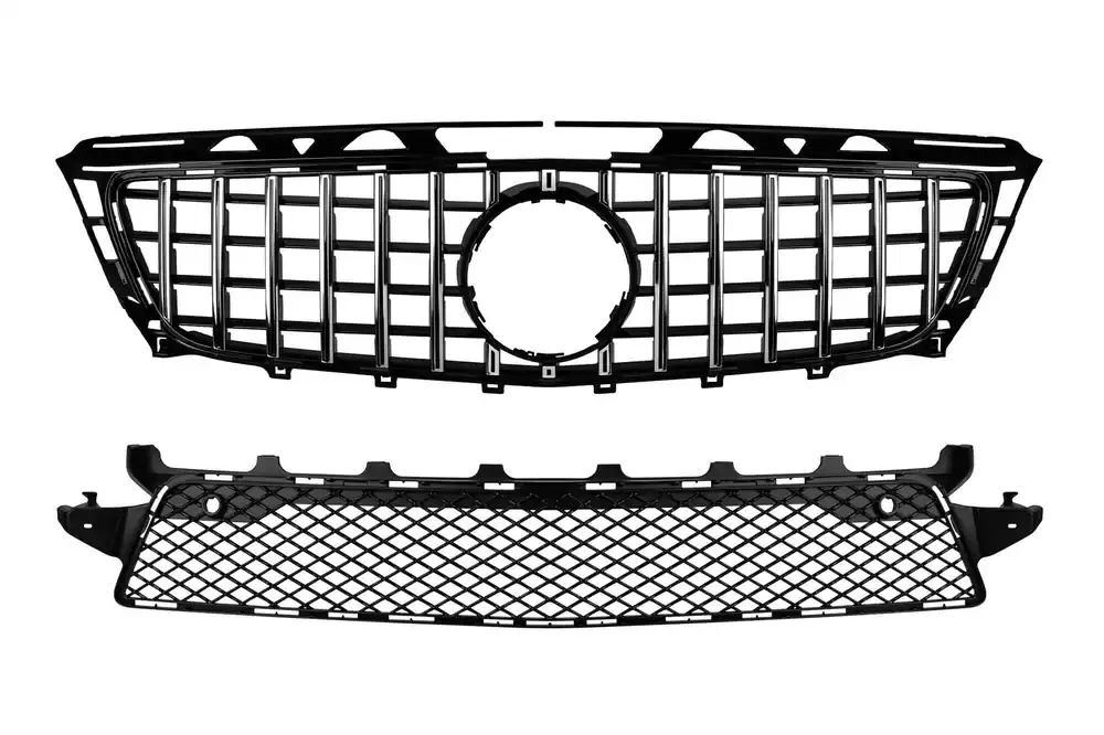 Expediere rapidă Set grilă tip GT crom/negru și grilă centrală în bara de protecție potrivită pentru Mercedes CLS C218 2011-2014 echipat cu bara sport A Design