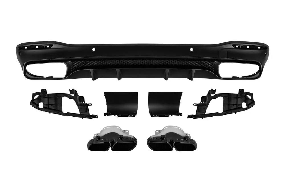 Difuzor tip GLS63 cu capete negre potrivit pentru bara de protecție din spate A Design pe Mercedes GLS X167 după 2019 -oo–oo-, cu garnitură neagră Plată sigură
