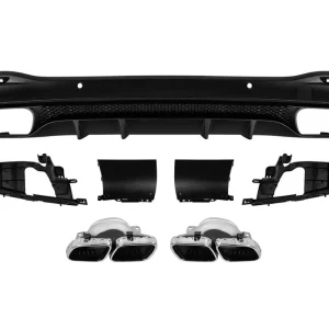 Calitate înaltă Difuzor tip GLS63 cu capete cromate pentru bara spate A Design potrivit pentru Mercedes GLS X167 după 2019 -oo–oo-, cu garnitură neagră