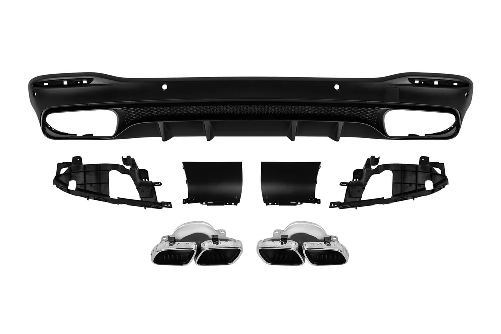 Calitate înaltă Difuzor tip GLS63 cu capete cromate pentru bara spate A Design potrivit pentru Mercedes GLS X167 după 2019 -oo–oo-, cu garnitură neagră