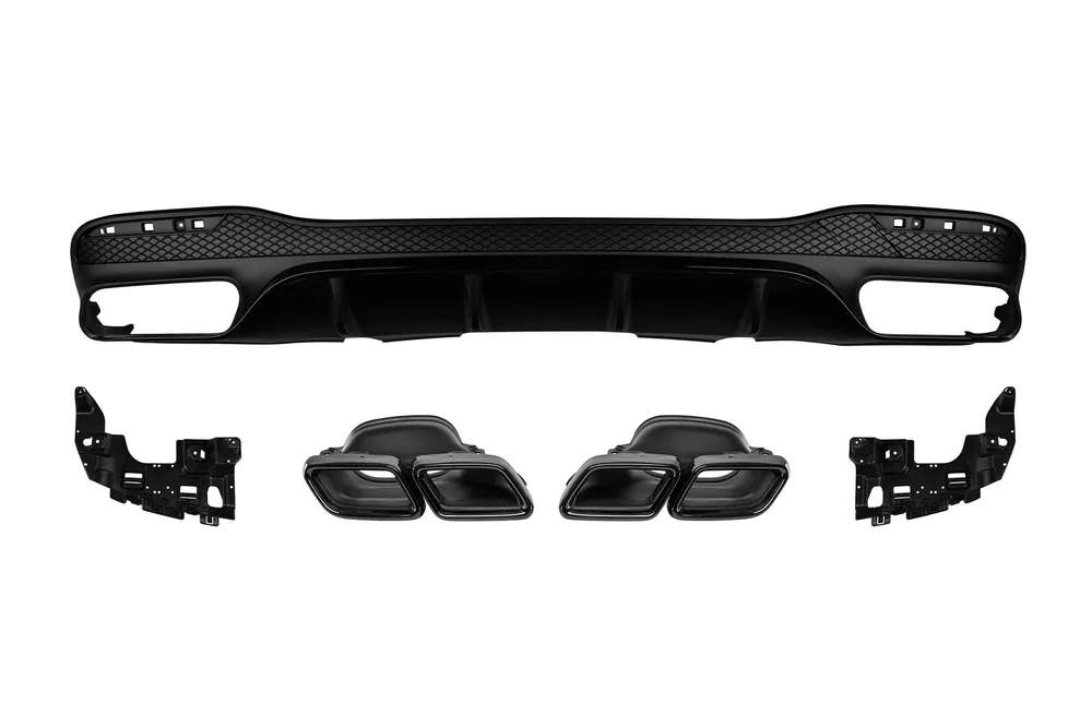 Difuzor tip GLE63 cu capace negre potrivit pentru bara spate A Design pe Mercedes GLE W166 2015-2019 -oo–oo-, cu garnitură neagră Livrare rapidă