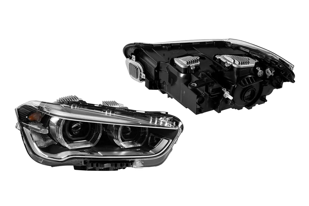 Plată securizată Kit de faruri LED de tuning potrivit pentru BMW X1 F48 după 2015, cu bază neagră, pentru modelul cu faruri halogen