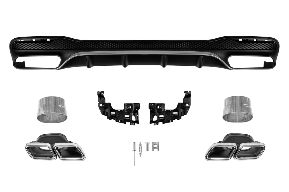 Ofertă limitată Difuzor tip GLE63 cu capete cromate pentru bara spate A Design potrivit pentru Mercedes GLE W166 2015-2019 -oo–oo-, cu garnitură cromată