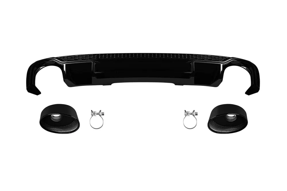 Cumpără online Difuzor tip RS4 cu capete negre potrivit pentru bara S-line din spate la Audi A4 B9 sedan, break 2015-2019 -O–O-