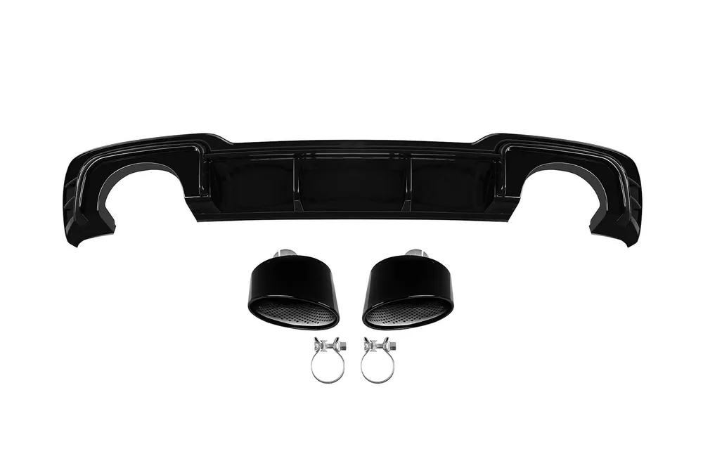 Difuzor tip RS3 cu capete negre potrivit pentru bara spate S-line pe Audi A3 Sportback 2017-2020 -o–o- Ofertă specială