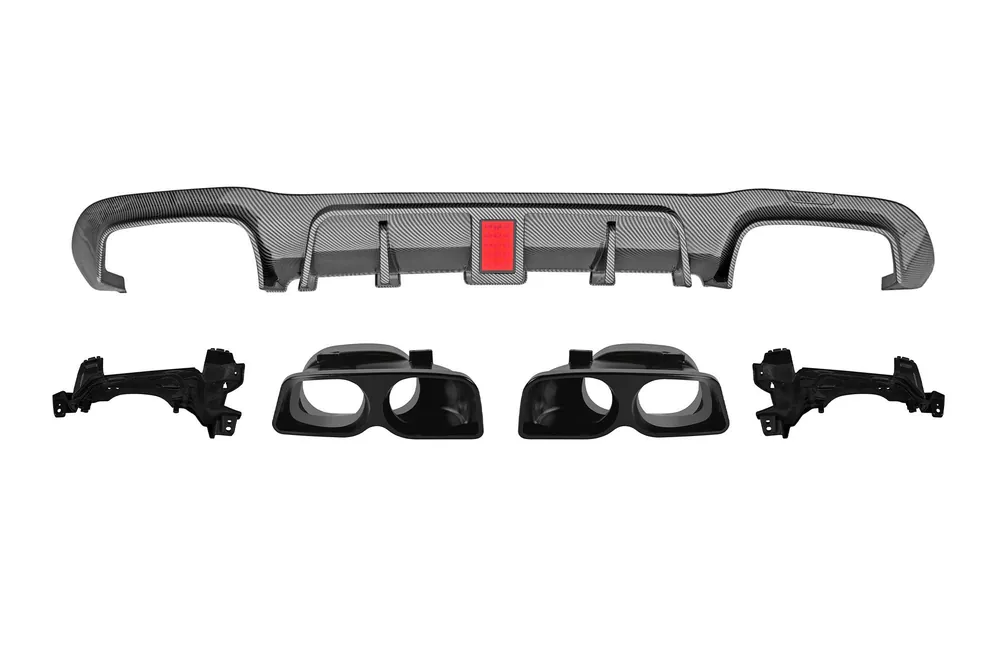 Lichidare de stoc Difuzor tip Brabus cu capace negre potrivit pentru bara spate A Design pe Mercedes E-Class W213 sedan 2016-2022, culoare carbon, -oo–oo-