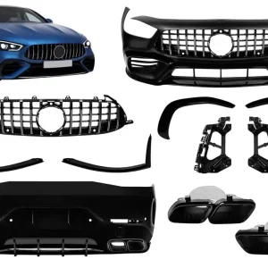 Vezi acum Un pachet de design tip GT63 cu grilă crom/neagră tip GT potrivit pentru Mercedes A Design GT X290 Coupe cu 4 uși după 2019