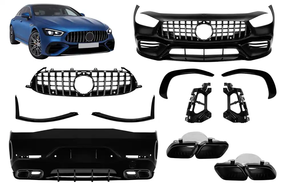 Vezi acum Un pachet de design tip GT63 cu grilă crom/neagră tip GT potrivit pentru Mercedes A Design GT X290 Coupe cu 4 uși după 2019