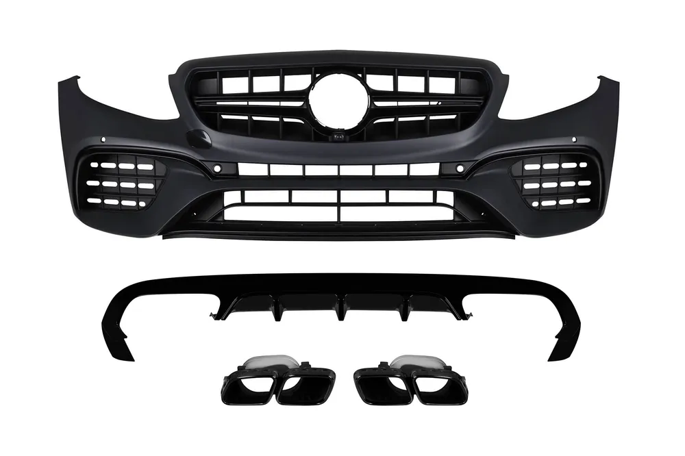 Bestseller Un pachet A Design tip E63 potrivit pentru Mercedes E-Class C238 coupe, A238 cabrio 2017-2019 cu ieșiri de evacuare negre, pentru modelul cu bara de protecție A Design spate