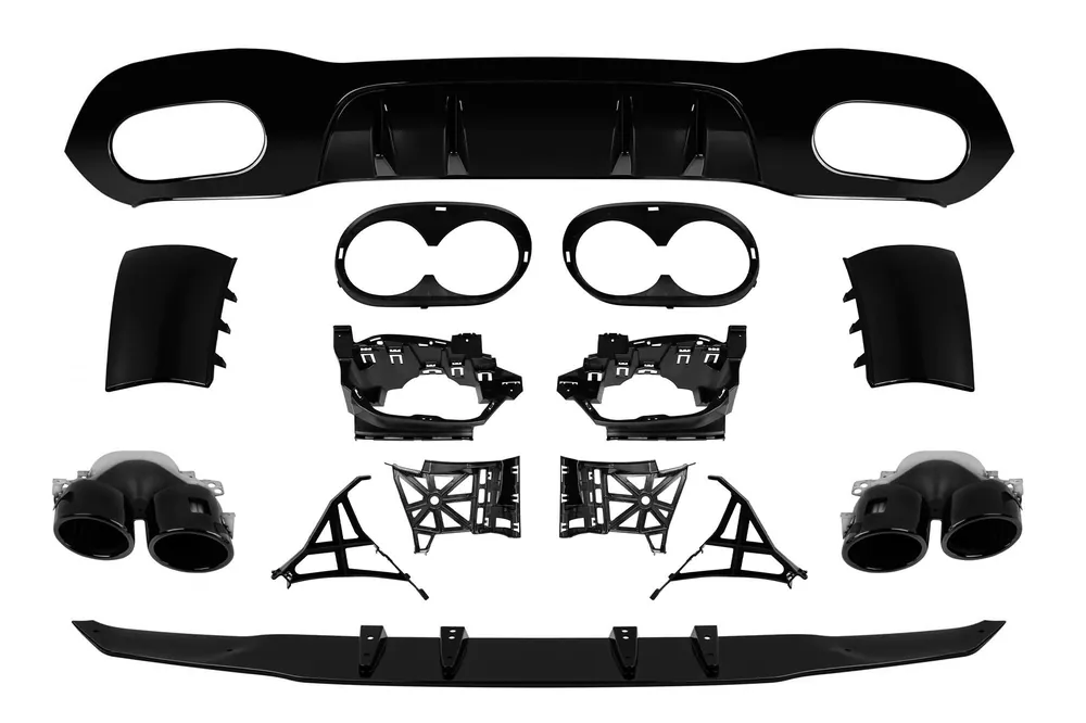 Difuzor tip A45 cu capete negre potrivit pentru bara spate A Design pe Mercedes A-Class A177 sedan după 2018, lac negru -oo–oo- Reduceri