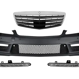Bumper frontal A Design tip S63, S65 cu grilă crom/neagră potrivit pentru Mercedes S-Class W221 2006-2013 cu lumini de zi Doar azi