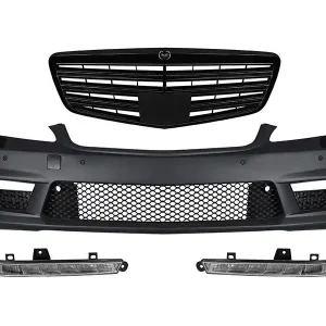 Bumper frontal A Design tip S63, S65 cu grilaj lacuit negru, potrivit pentru Mercedes S-Class W221 2006-2013 cu lumini de zi Mai ieftin